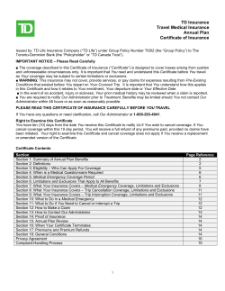 TD Insurance Travel Medical Insurance Annual Plan Certificate of