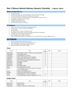 2006 Sienna Vehicle Delivery Checklist