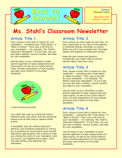 Ms. Stahl`s Classroom Newsletter