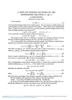 A Note on Integer Solutions of the Diophantine Equation x2
