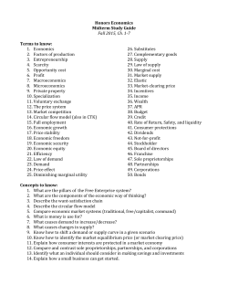 Honors Economics Midterm Study Guide Fall 2015, Ch. 1