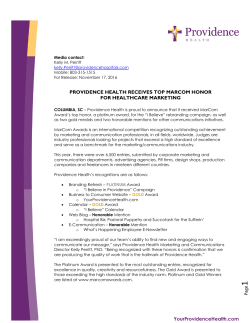 1 Page PROVIDENCE HEALTH RECEIVES TOP MARCOM HONOR