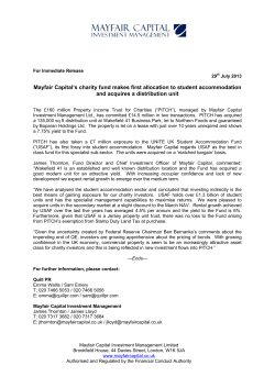 Mayfair Capital`s charity fund makes first allocation to student