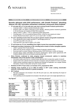 Novartis delivered solid 2016 performance, with Growth Products