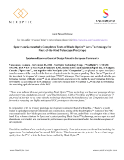 Spectrum Successfully Completes Tests of Blade Optics™ Lens