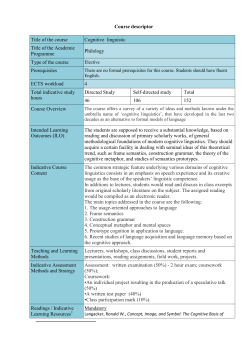 Course descriptor Title of the course Cognitive linguistic Title of the