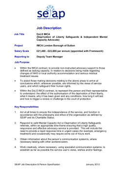 Job Description Job Title DoLS IMCA (Deprivation of Liberty