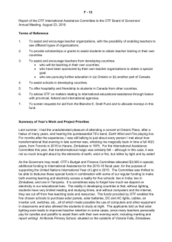 2015-16 Report to the OTF Annual Board of Governor`s Meeting