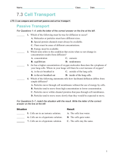 7.3 Cell Transport Passive Transport - District 279