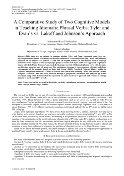 A Comparative Study of Two Cognitive Models in Teaching Idiomatic