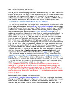 Dear PWC North Country Trail Adopters, First off, THANK YOU for