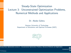 Steady-State Optimization Lecture 3: Unconstrained