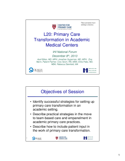 L20: Primary Care Transformation in Academic Medical Centers