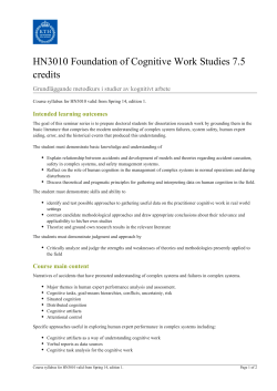 KTH | HN3010 Foundation of Cognitive Work Studies 7.5 credits