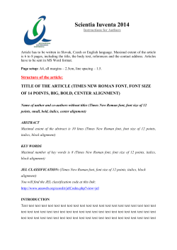 Scientia Iuventa 2014 Instructions for Authors Article has to be