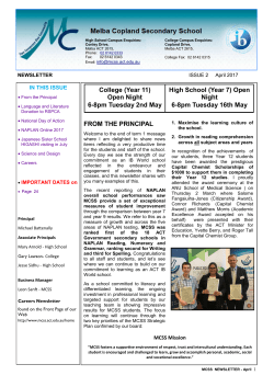 FROM THE PRINCIPAL College (Year 11) Open Night 6