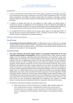 SOUTH SUDAN HUMANITARIAN FUND (SSHF) 2016 SECOND