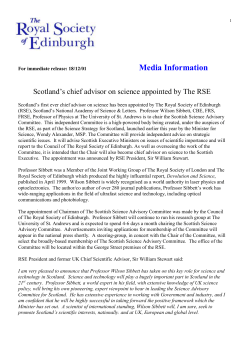 chief science advisor appointed - The Scottish Science Advisory