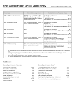 Small Business Deposit Services Cost Summary