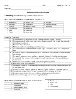Unit 1 Review Sheet-Biomolecules and Enzymes