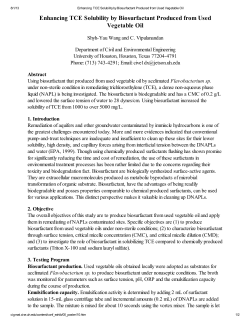 Enhancing TCE Solubility by Biosurfactant Produced from Used