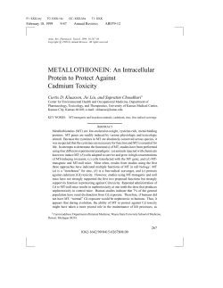 METALLOTHIONEIN: An Intracellular Protein to Protect Against