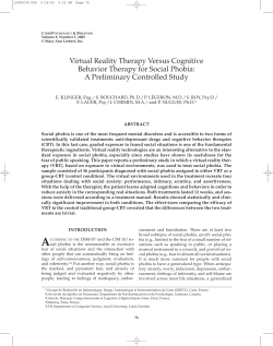 Virtual Reality Therapy Versus Cognitive Behavior Therapy for