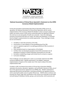 NACNS Board Position on Consensus Model Implementation