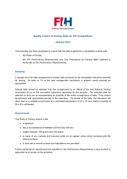 Quality Control of Hockey Balls for FIH Competitions January 2012