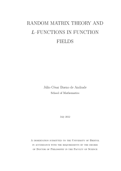 random matrix theory and l&ndash;functions in function fields