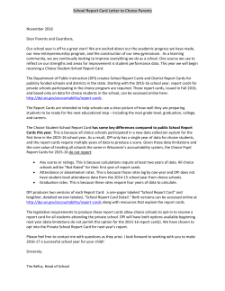 School Report Card Letter to Choice Parents