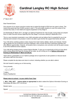 2nd March 2017 Dear Parents/Carers One outcome of our recent
