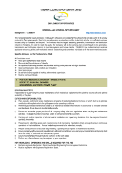 TANZANIA ELECTRIC SUPPLY COMPANY LIMITED EMPLOYMENT OPPORTUNITIES