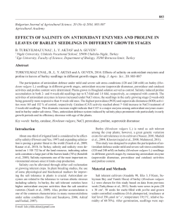 effects of salinity on antioxidant enzymes and proline in leaves of