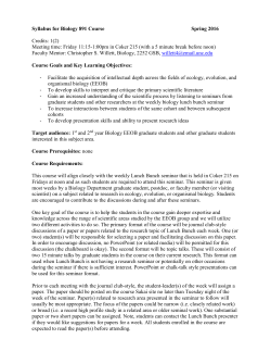 Syllabus for Biology 891 Course Spring 2016 Credits: 1(2) Meeting