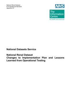 National Renal Dataset - Information Standards Board for Health