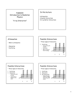 PAM1014 Introduction to Radiation Physics In this lecture