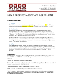 Maple Leaf Orthodontics Buinsess Associate Agreement