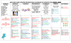 MAYFAIR CARE CENTRE RECREATION CALENDAR OF EVENTS
