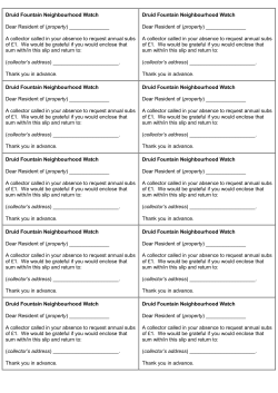 Druid Fountain Neighbourhood Watch Dear Resident of (property) A