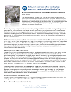 Behavior based food safety training helps processors create a