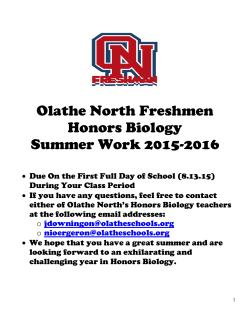 Olathe North Freshmen Honors Biology Summer Work 2015-2016