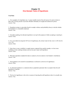 Chapter 10 One-Sample Tests of Hypothesis