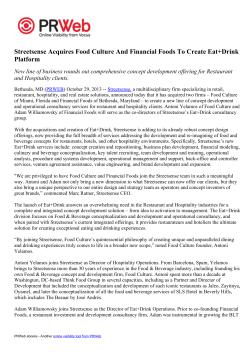 Streetsense Acquires Food Culture And Financial Foods To Create