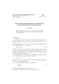 On the Absolute Summability Factors of Infinite Series involving