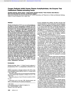 Oxygen Radicals Inhibit Human Plasma Acetylhydrolase, the