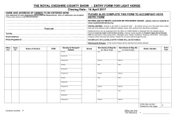 ENTRY FORM FOR LIGHT HORSE Closing Date
