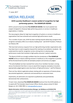 MEDIA RELEASE ACHS Launches Healthcare`s newest symbol of