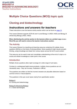 AS and A Level Biology MCQ 6.2 Cloning and biotechnology
