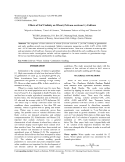Effects of NaCl Salinity on Wheat (Triticum aestivum L